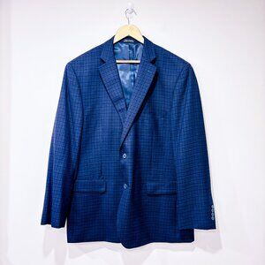 ALFRED SUNG Navy plaid wool‎ blazer | Tailored classic mens jacket | 48 Long *